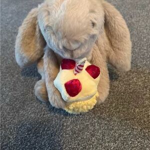Jellycat Tan Bunny with Red Cupcake Toy